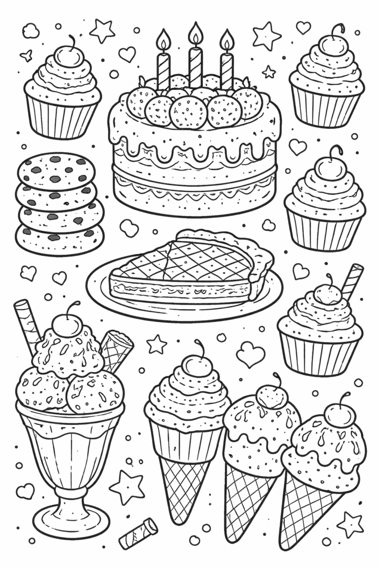 5 Desserts coloring pages free printable