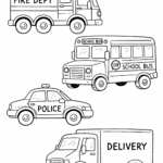5 Vehicles coloring pages free printable