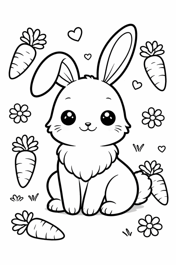 5 Cute Bunny coloring pages free printable