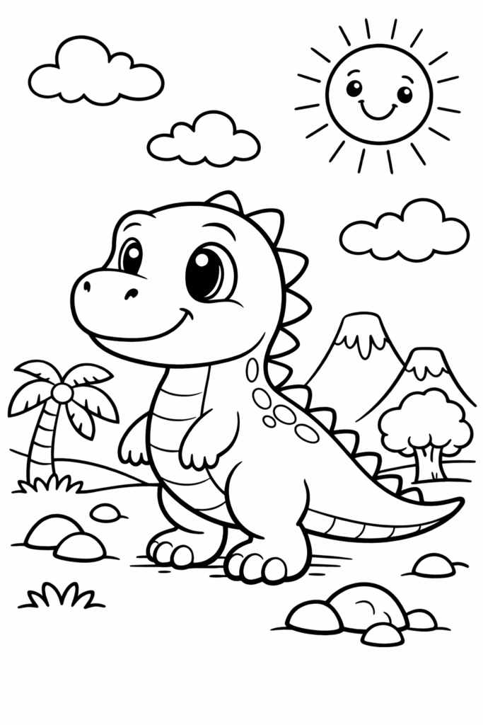 5 Dinosaurs coloring pages free printable