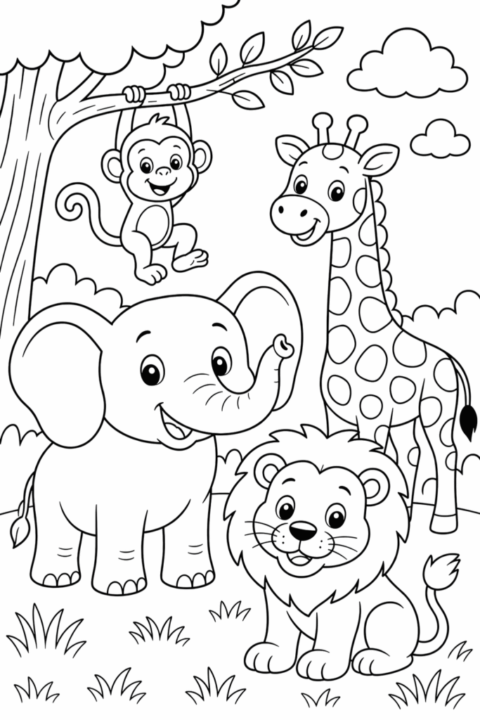 6 Animals coloring pages free printable