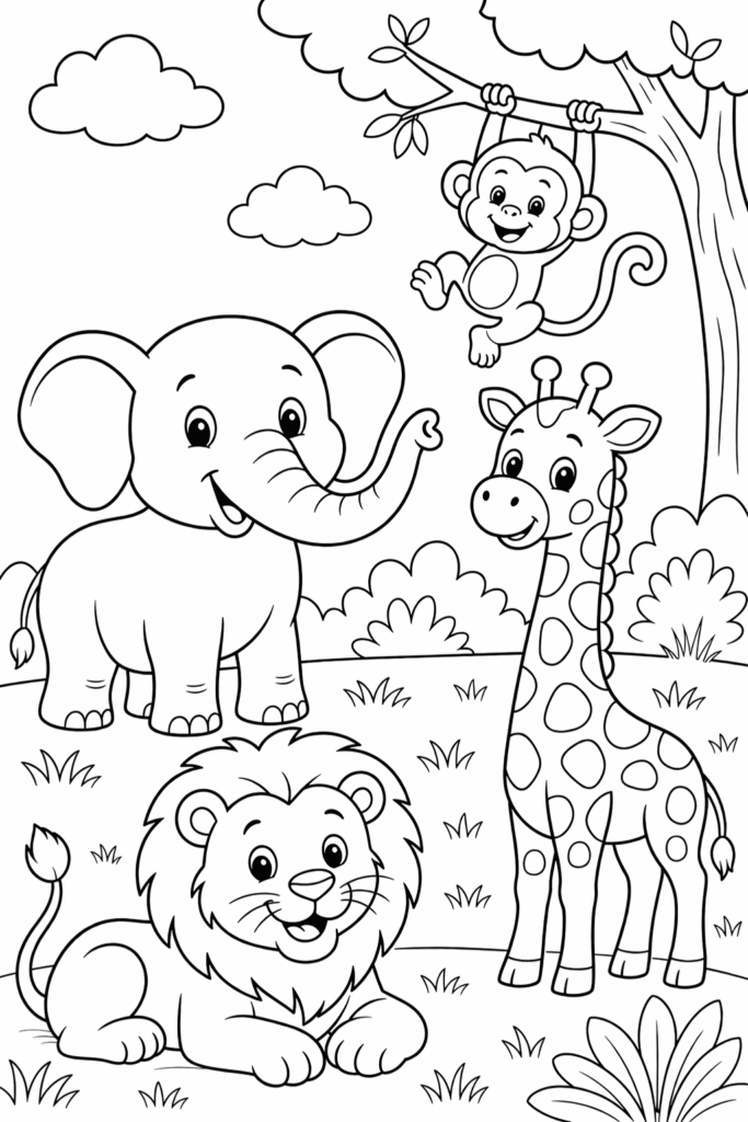 6 Animals coloring pages free printable