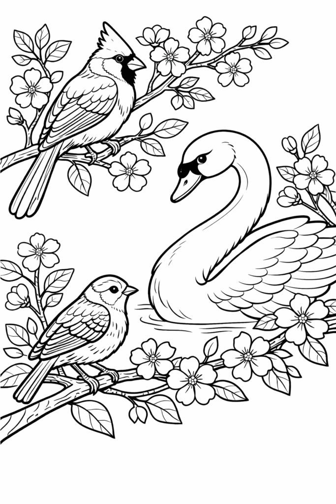 5 birds coloring pages free printable
