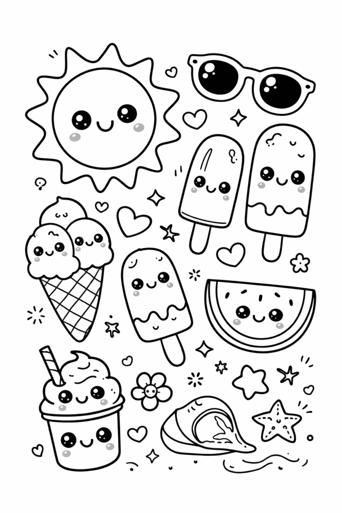 5 Summer coloring pages free printable