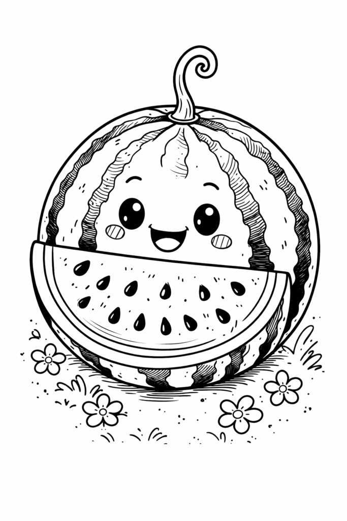 5 Water Melon coloring pages free printable