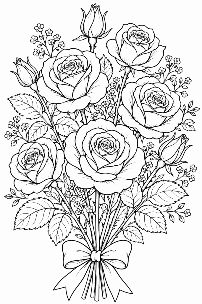 Rose bouquet coloring pages