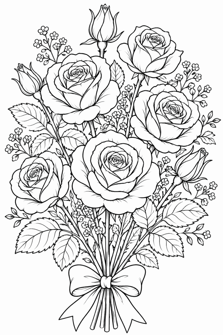 Rose bouquet coloring pages