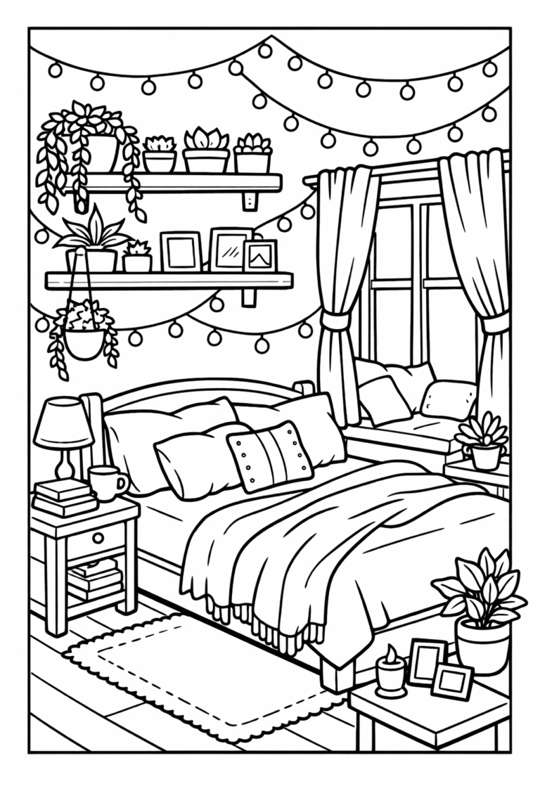 Cozy bedroom coloring pages free printable