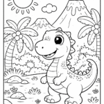 5 Cute Dinosaur coloring pages free printable