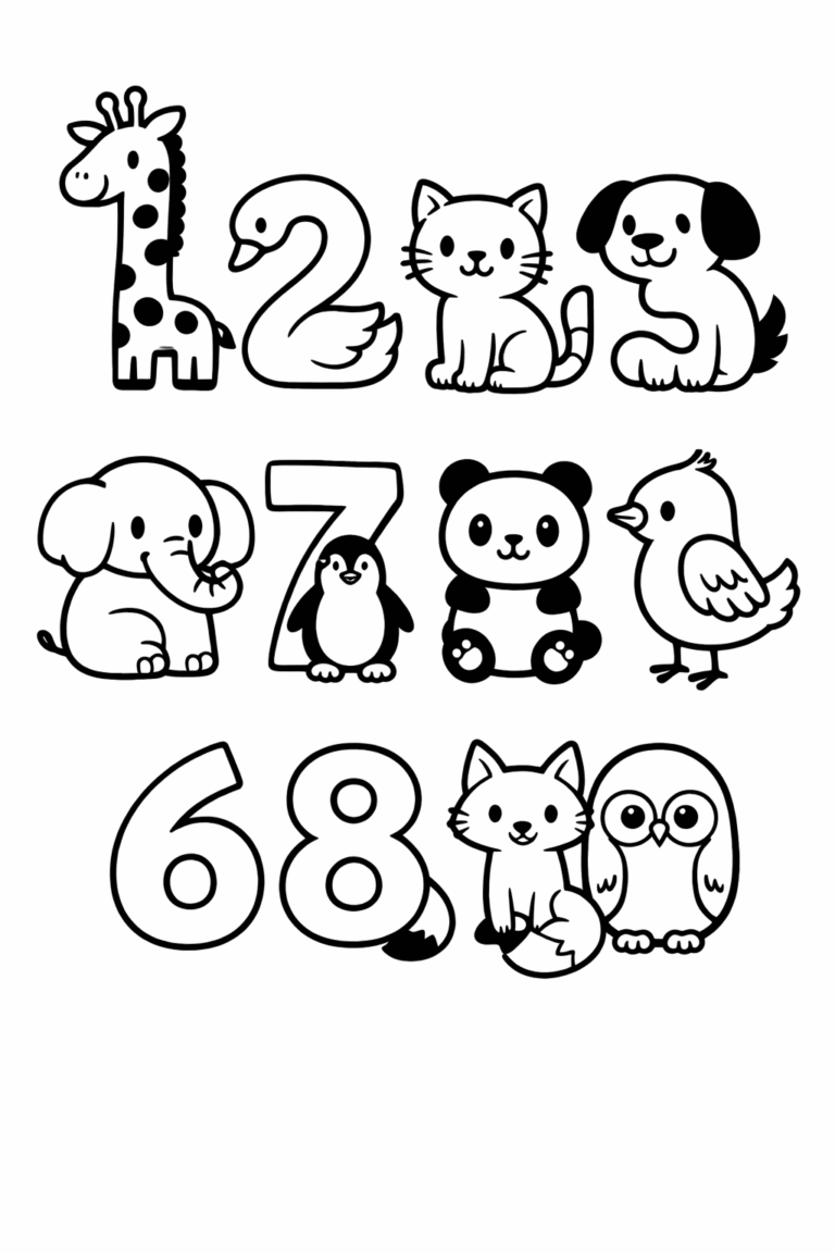 5 Numbers coloring pages free printable