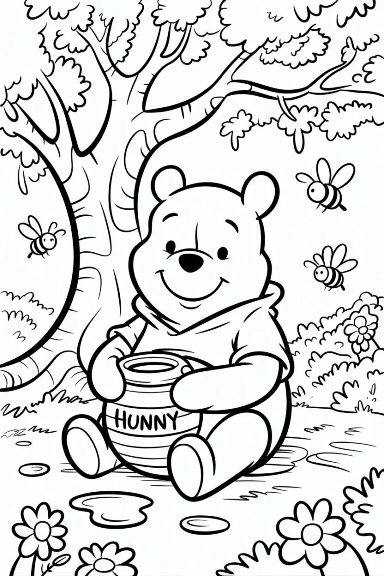4 Pooh coloring pages free printable