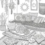 Boho style room coloring pages free printable