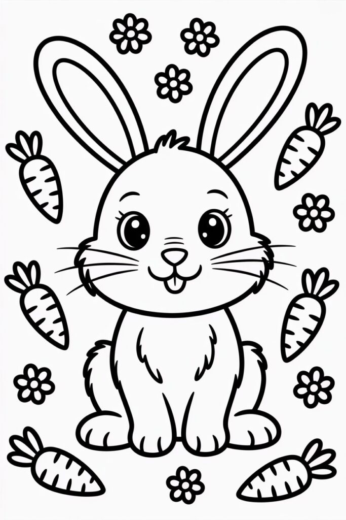 5 Cute Bunny coloring pages free printable