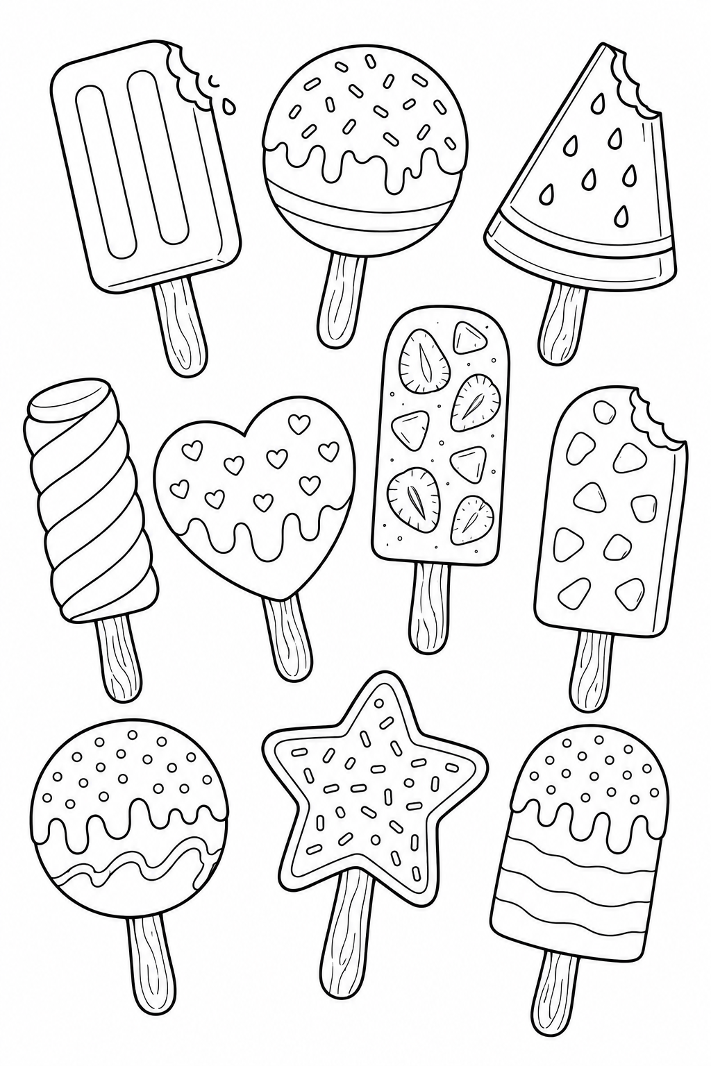 5 Popsicles coloring pages free printable
