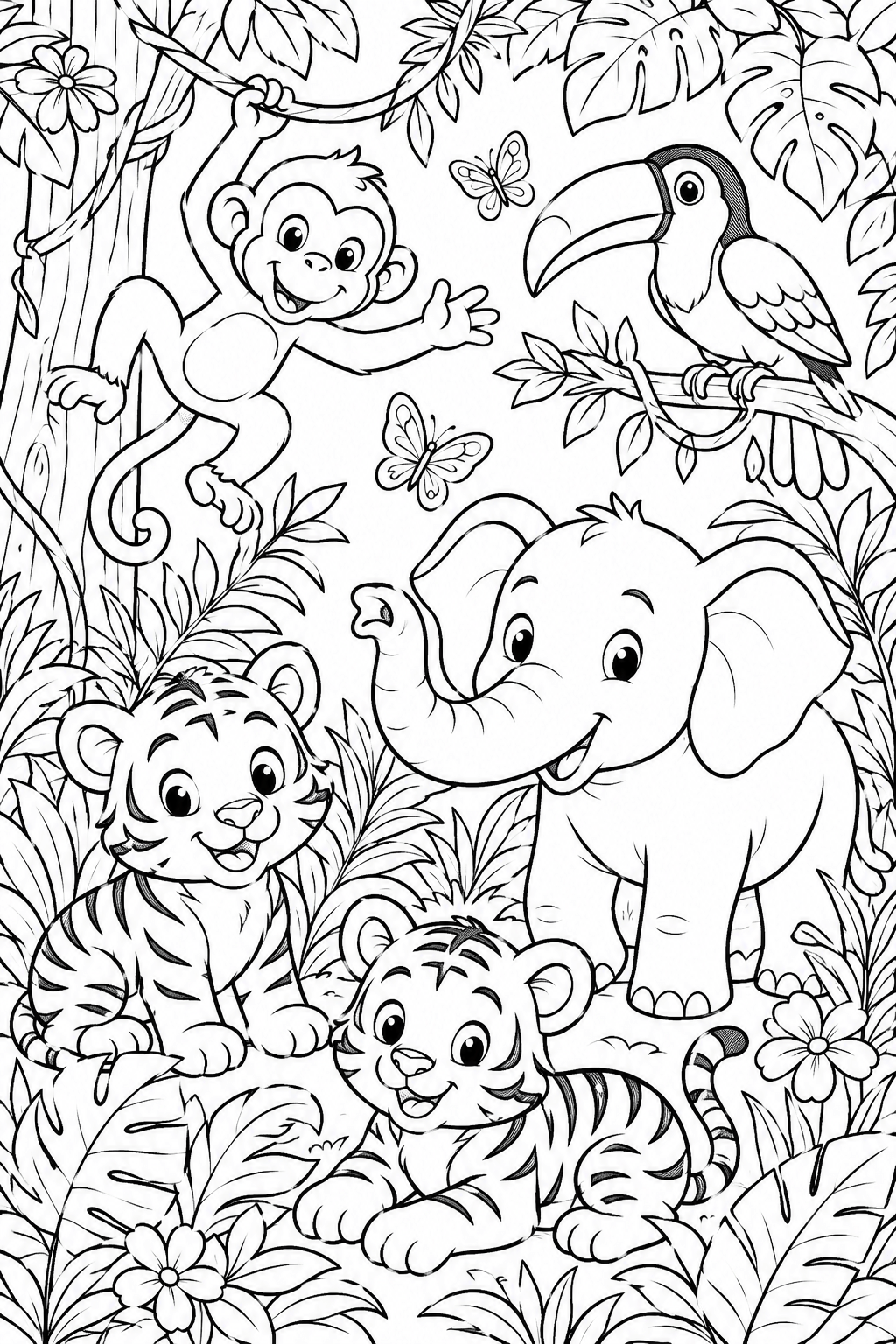 5 Wild Animals coloring pages free printable