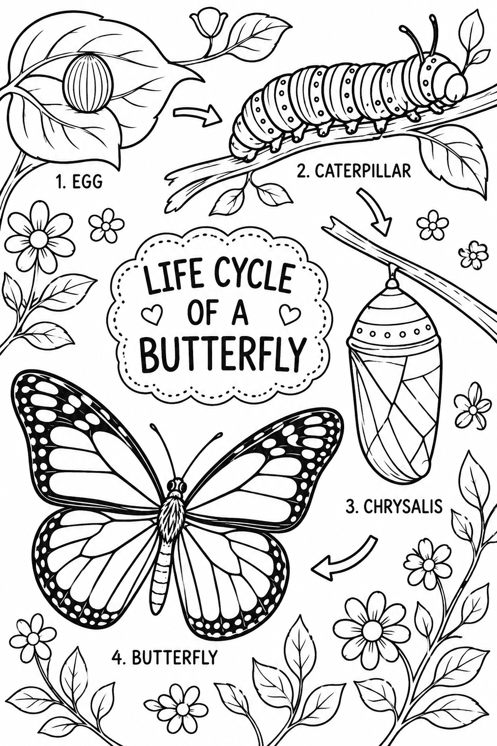 5 Life cycle of butterfly coloring pages