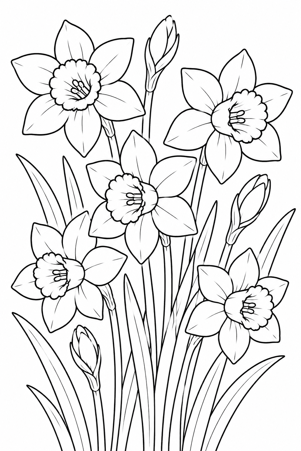 5 Daffodils coloring pages free printable