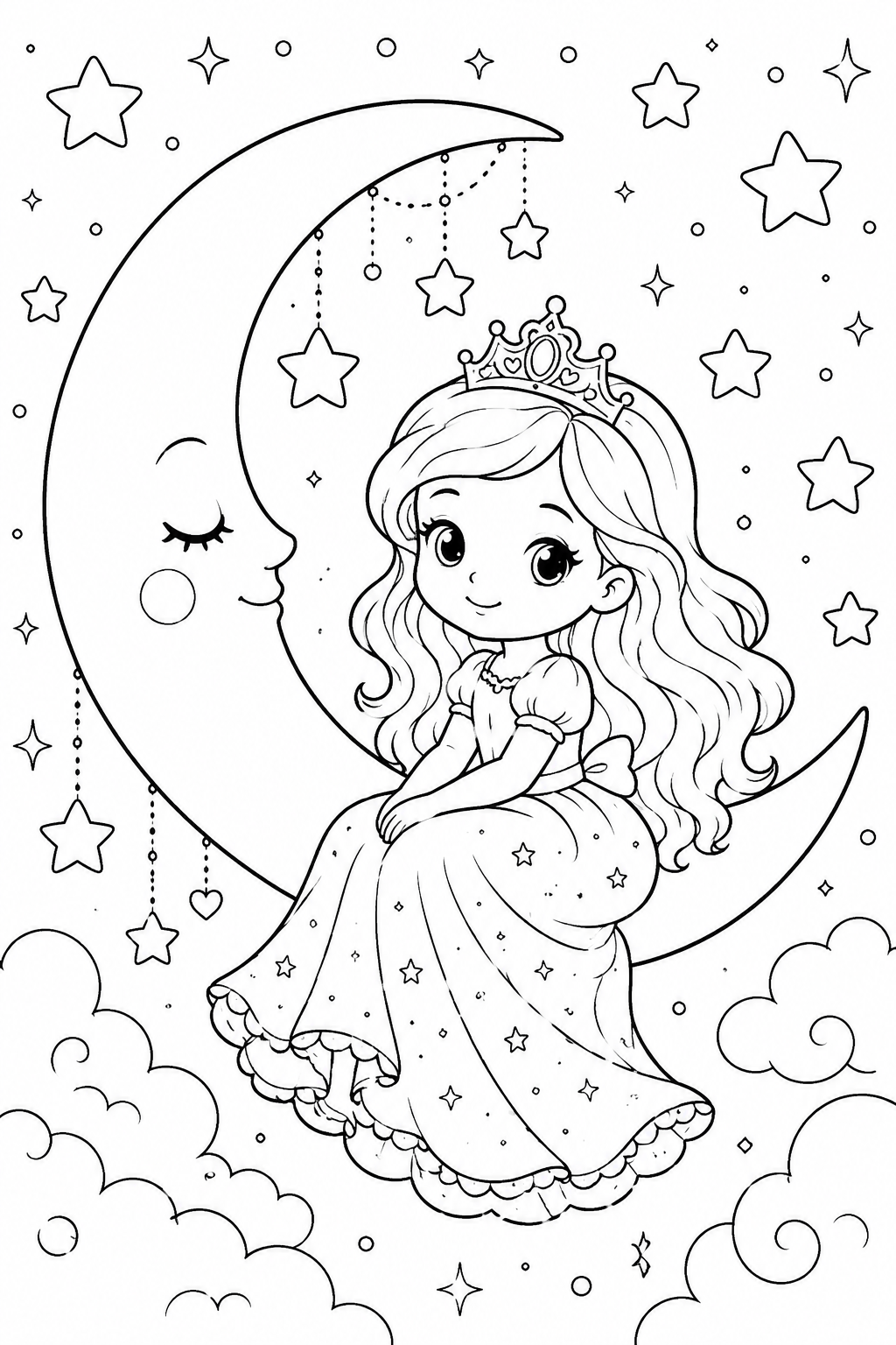 Cute moon princess coloring pages free printable