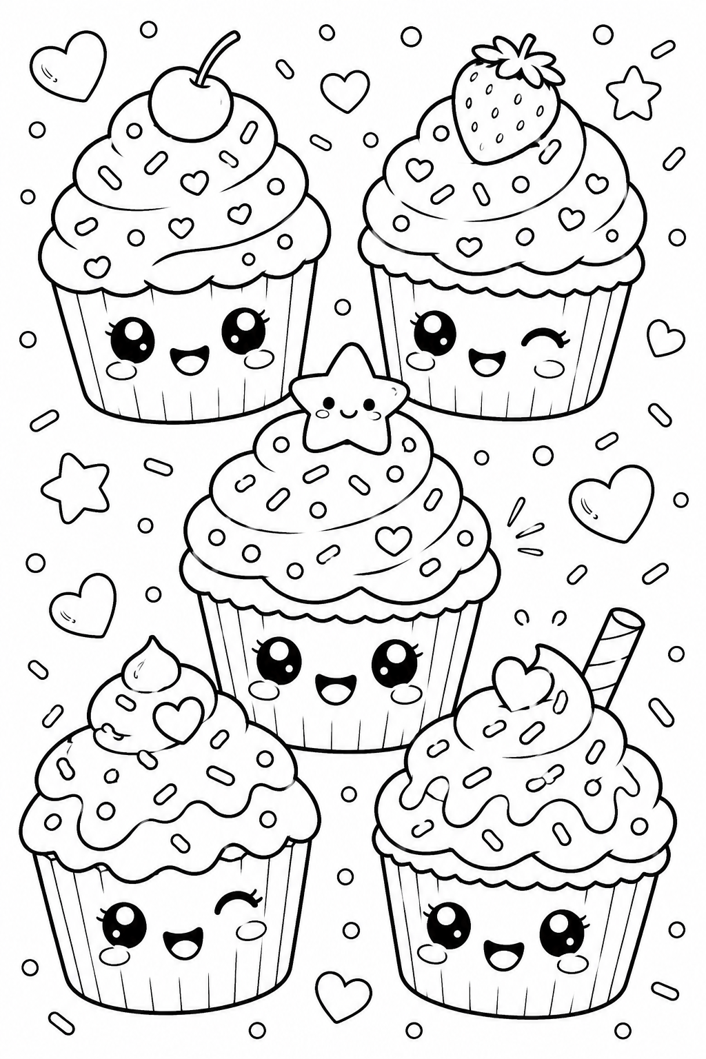 Kawaii cupcakes coloring pages free printable