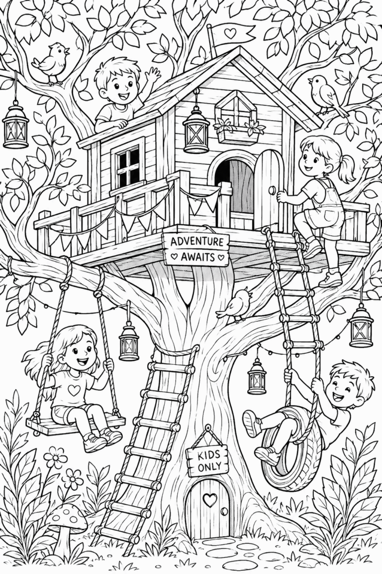 treehouse adventure coloring pages free printable