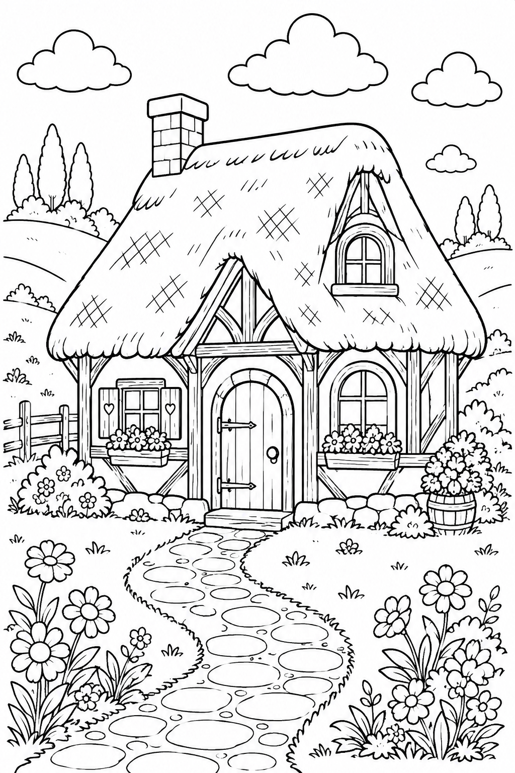 hut scene coloring pages free printable