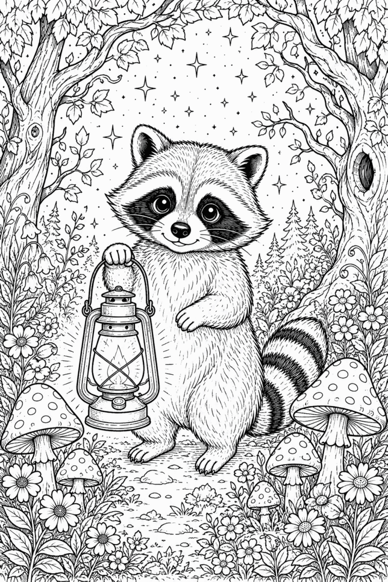 5 Adorable Raccoon coloring pages