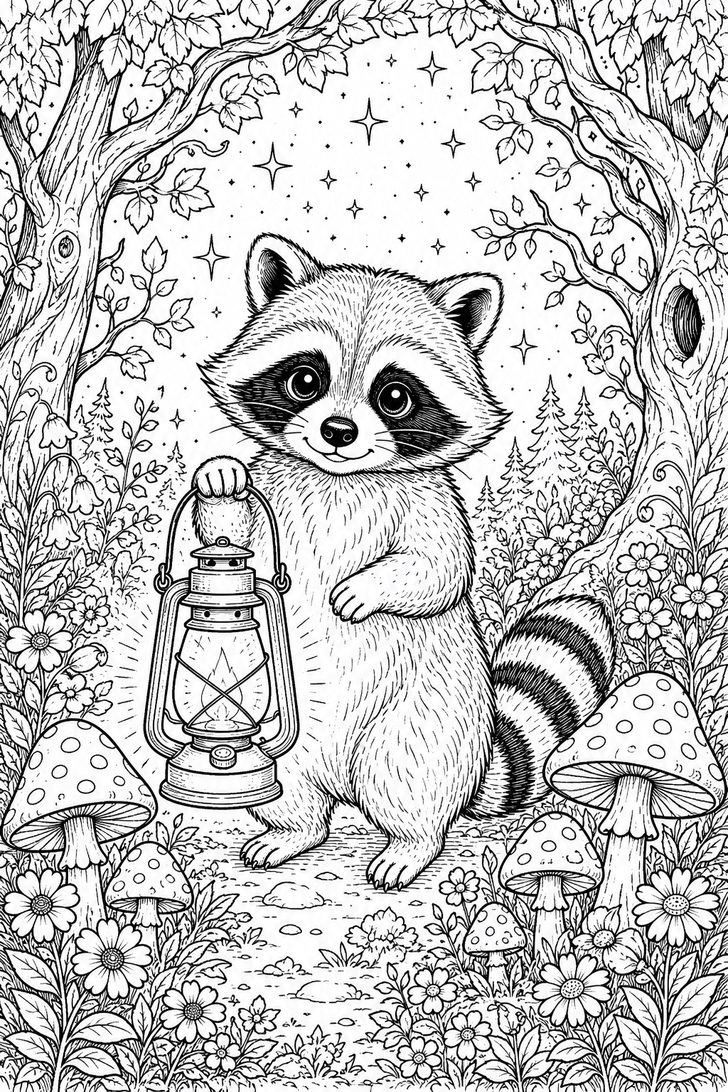 5 Adorable Raccoon coloring pages