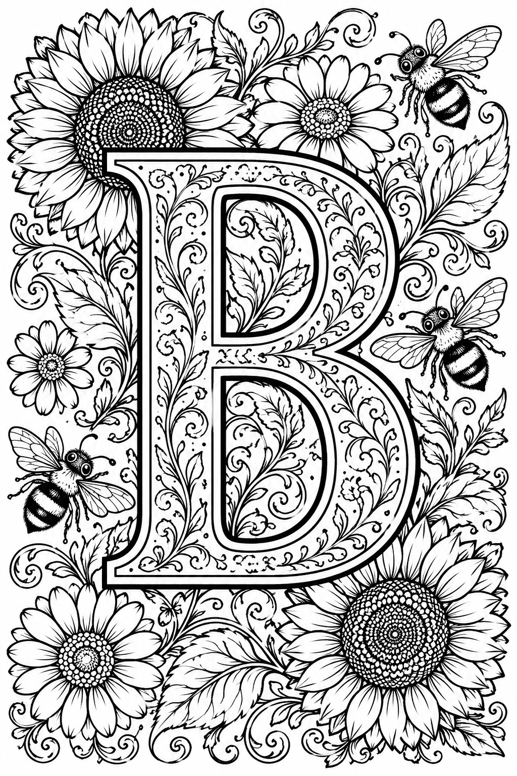 alphabet letter B colorng pages free printable
