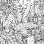 magical wizard study coloring pages