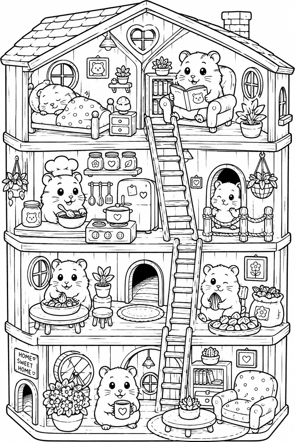 5 Adorable Hamsters Coloring Pages