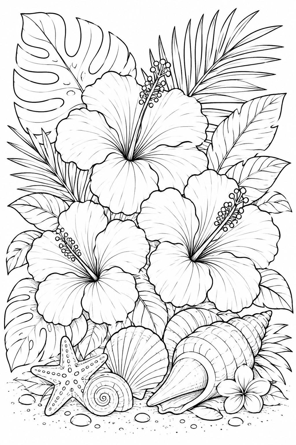 Hibiscus flowers coloring pages free printable