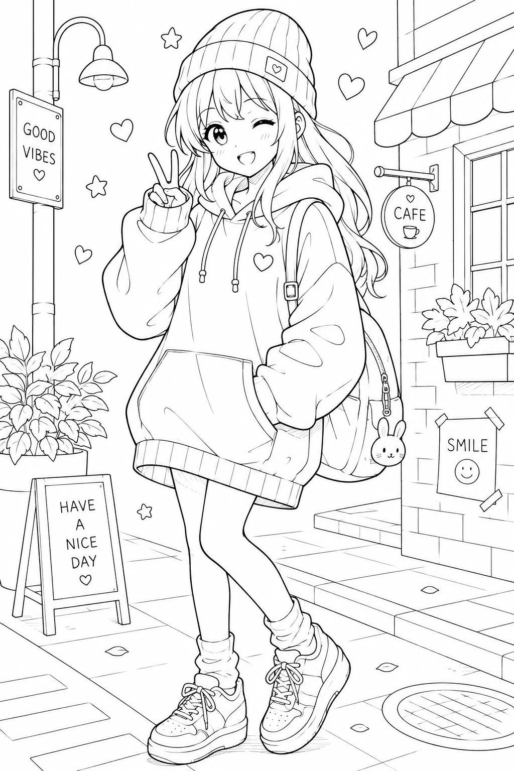 cute anime-style girl coloring pages free printable