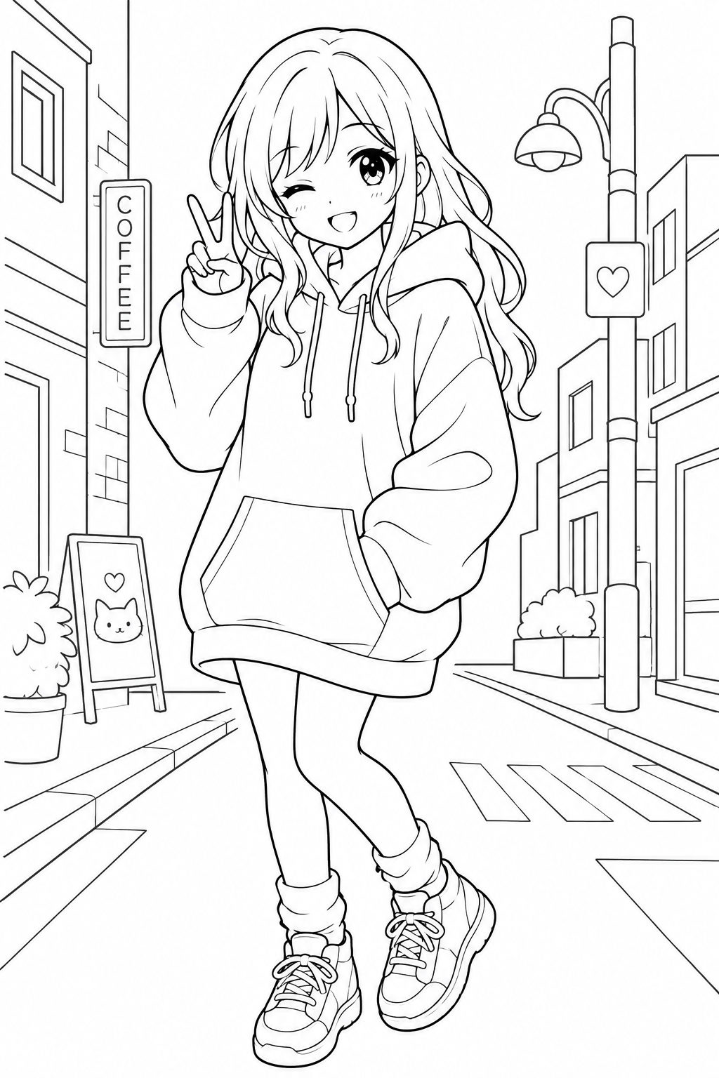 cute anime-style girl coloring pages free printable
