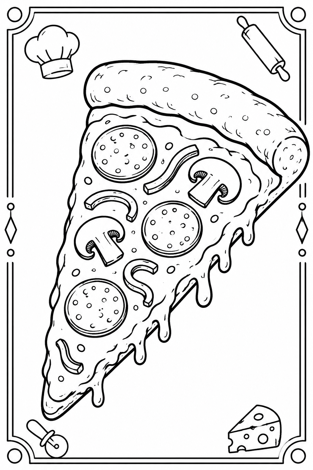 5 Pizza coloring pages free printable
