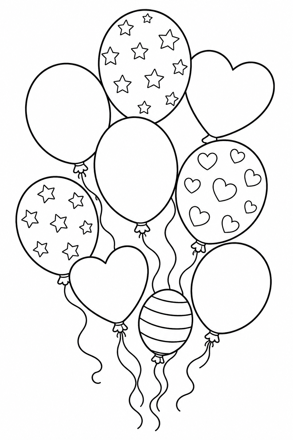 5 Balloons coloring pages free printable