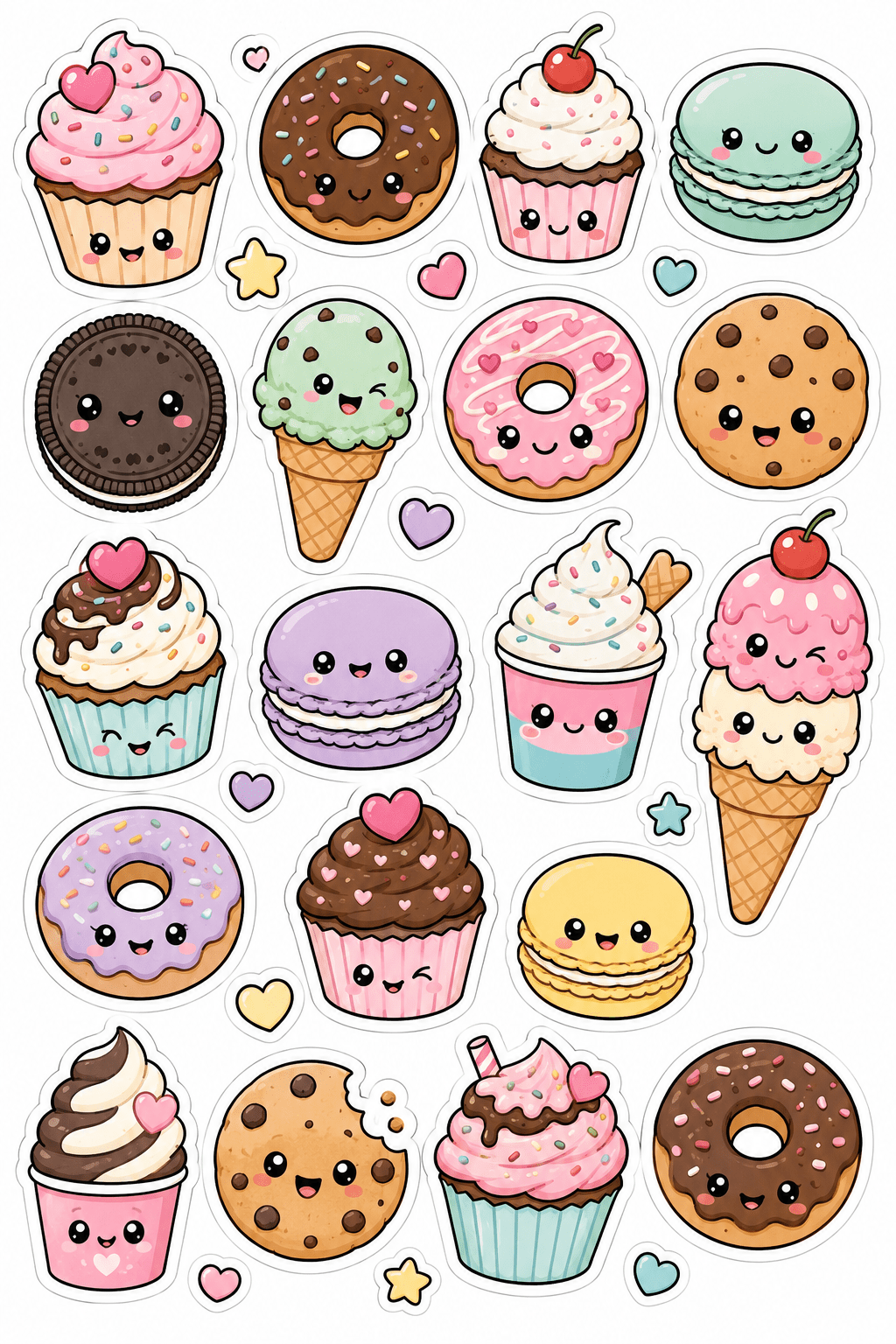 cute doodle kawaii stickers free printable