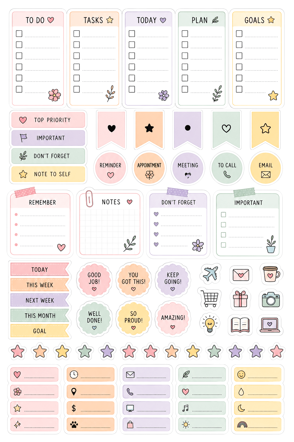 cute doodle kawaii stickers free printable