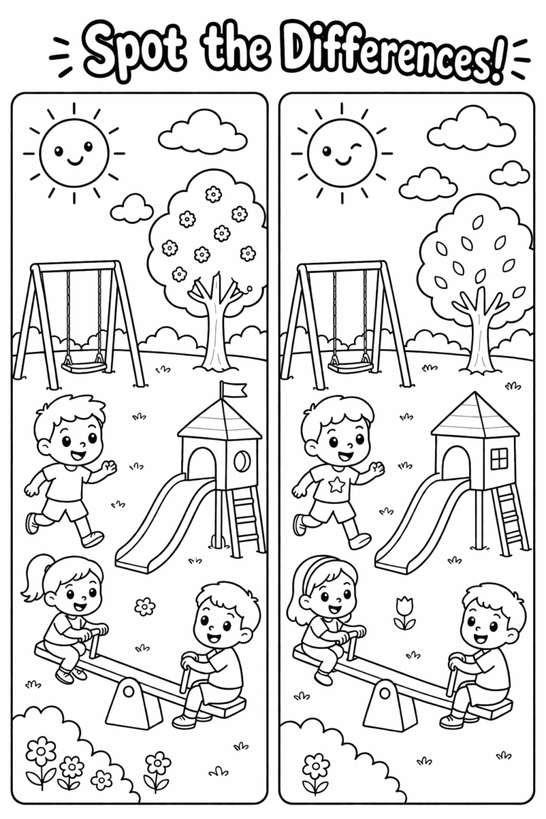 6 Spot the difference activity coloring pages