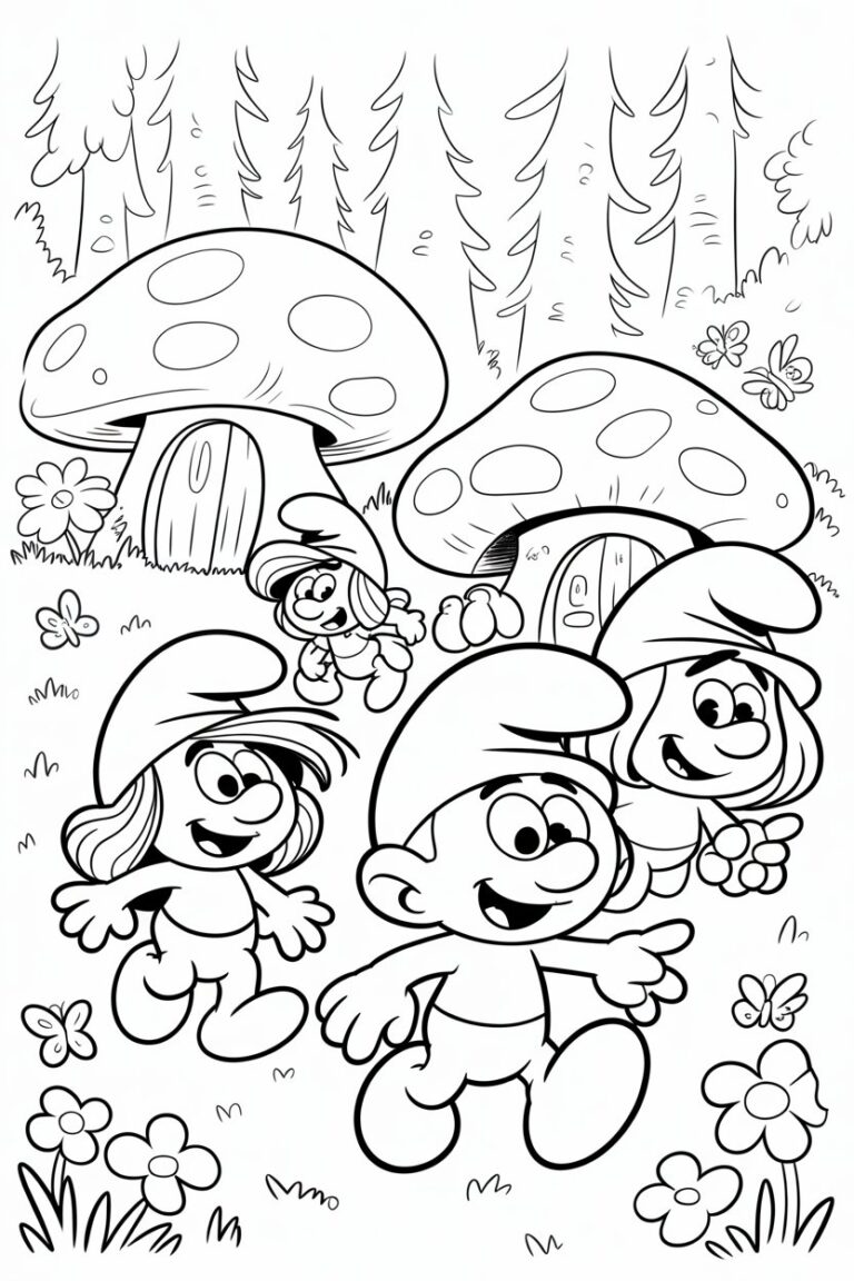 4 Smurfs coloring pages free printable