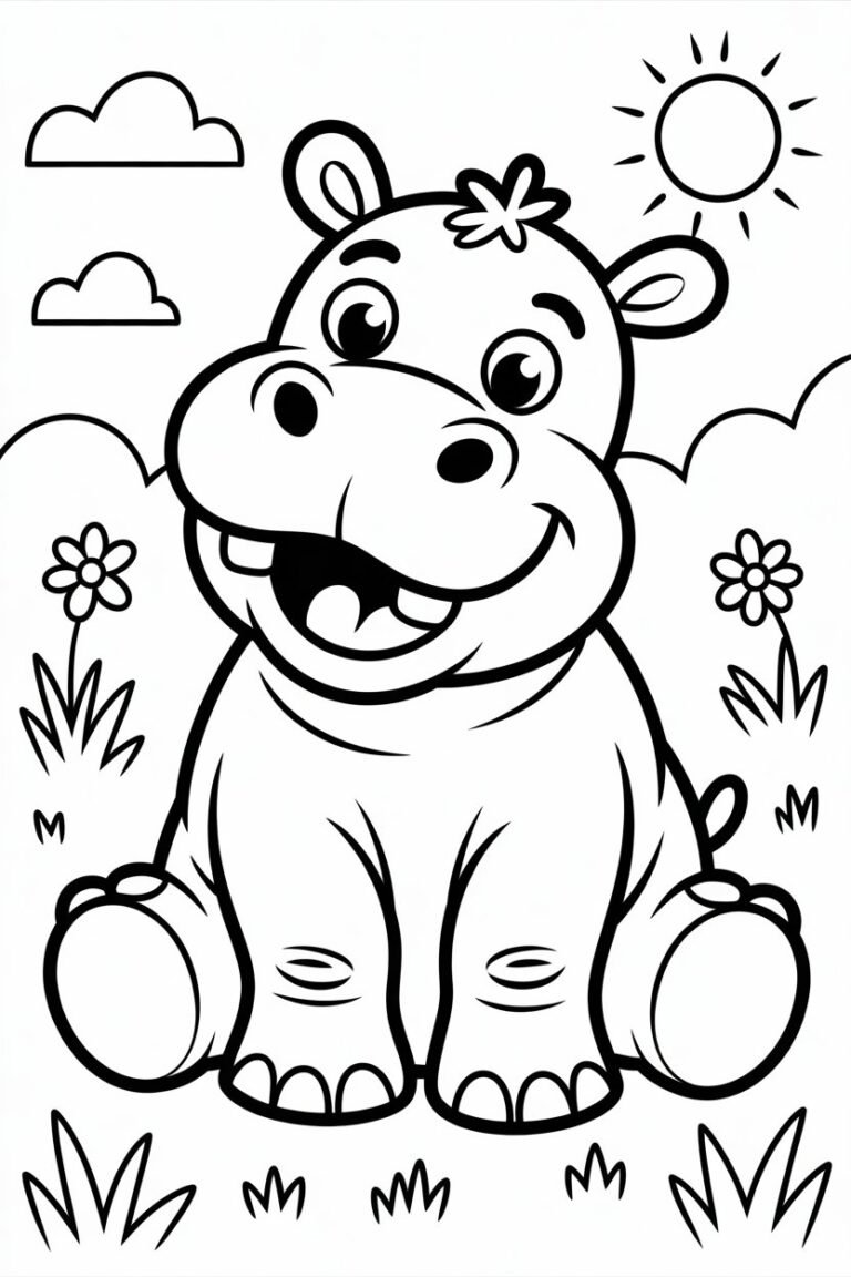 4 Hippo coloring pages free printable for kids