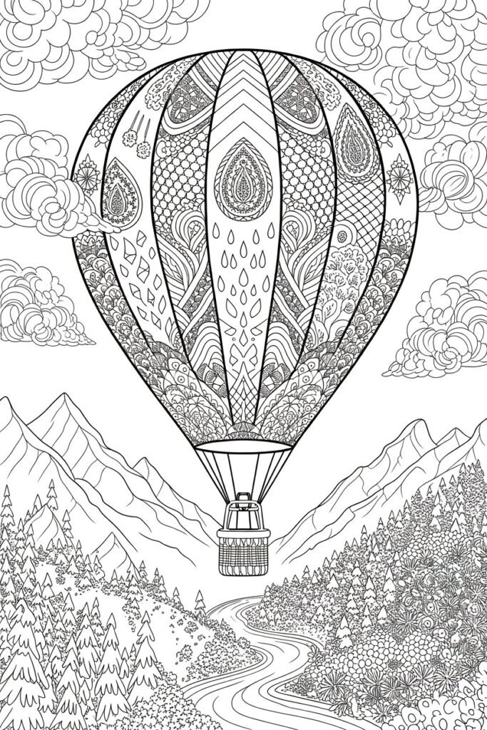 Hot air balloon coloring pages free printable