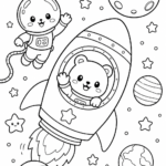 Kawaii animals in space coloring pages free printable