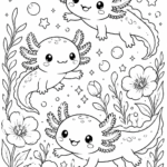 Kawaii axolotls coloring pages free printable