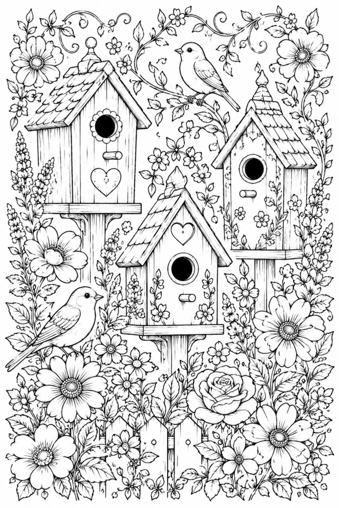 Cute Birdhouses Coloring Pages Free Printable