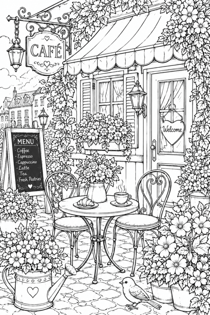 Outdoor Cafe Coloring Pages Free Printable