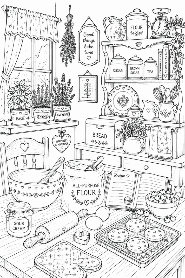 beautiful cozy cottage kitchen coloring pages