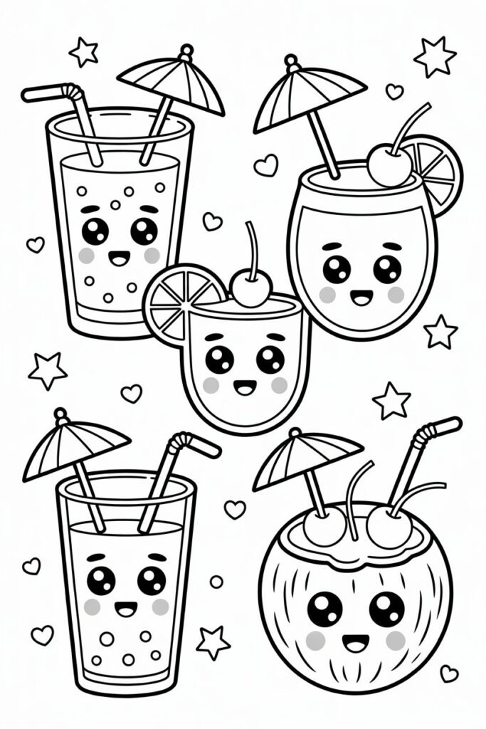 Summer drinks coloring pages