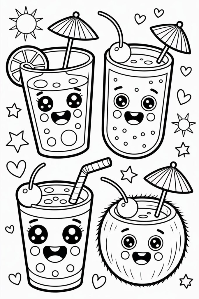 Summer drinks coloring pages