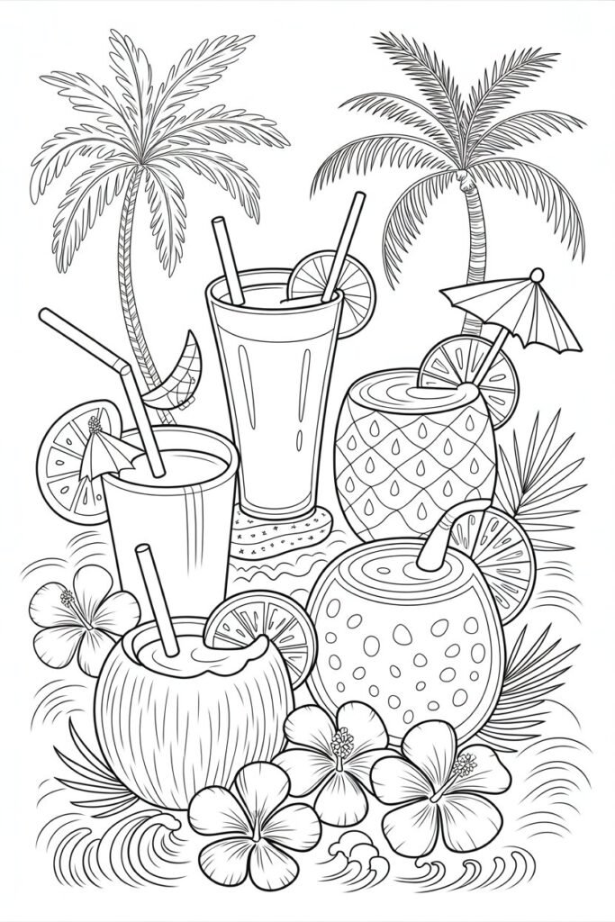 Summer drinks coloring pages