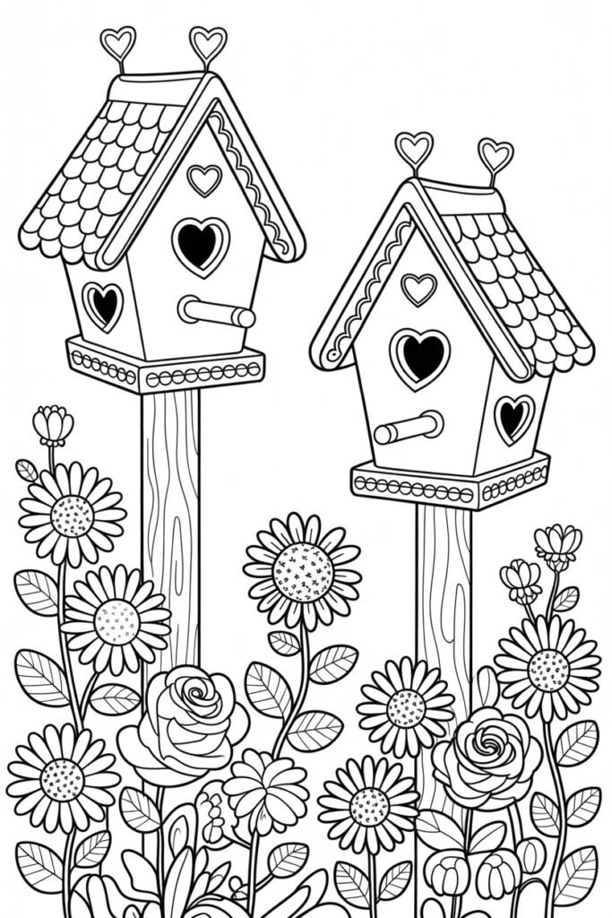 Cute Birdhouses Coloring Pages Free Printable
